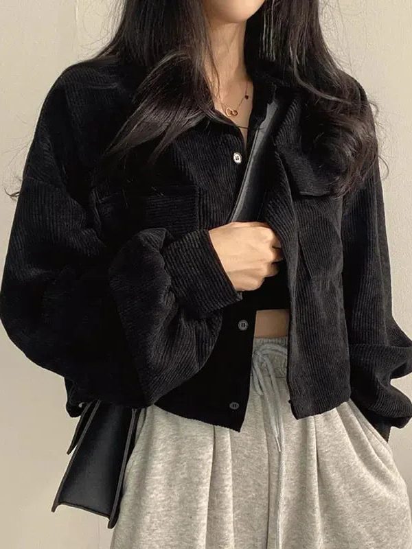 Light Academia Cropped Corduroy Jacket