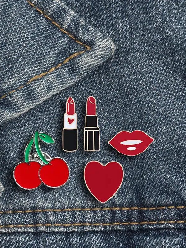 Lipstick Heart Cherry Lip Pins