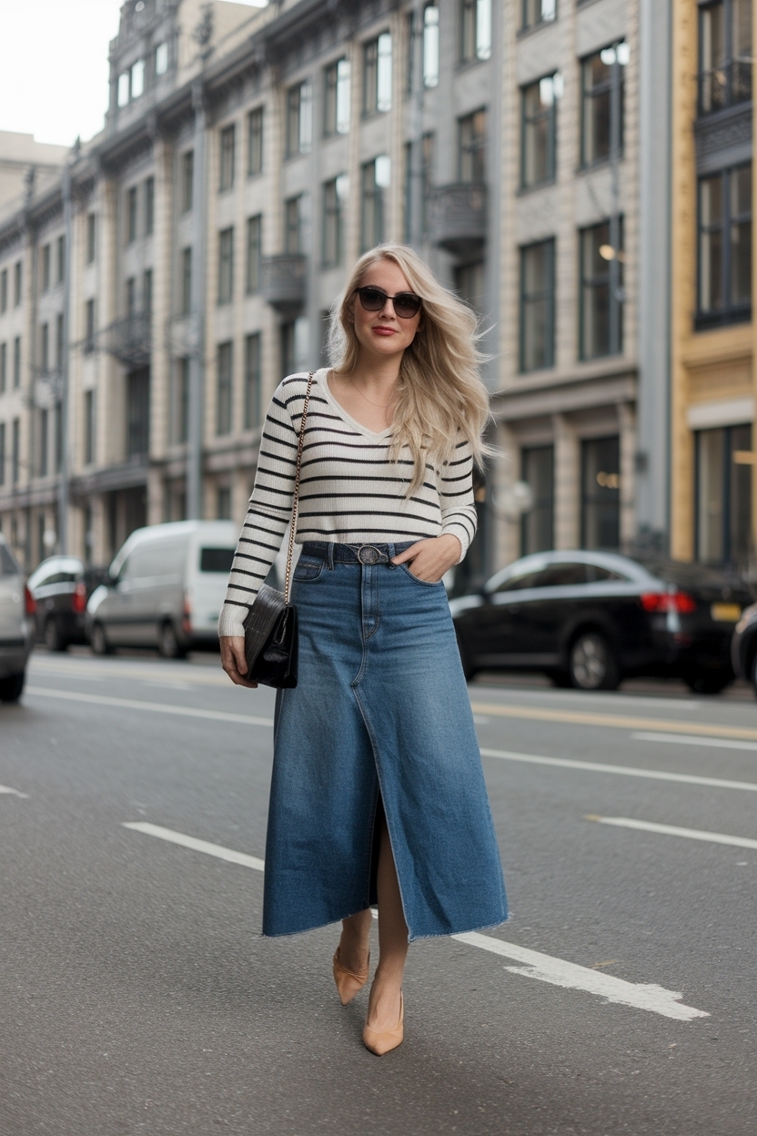 Long Denim Skirt Outfit Ideas: Style That Endures outfit idea