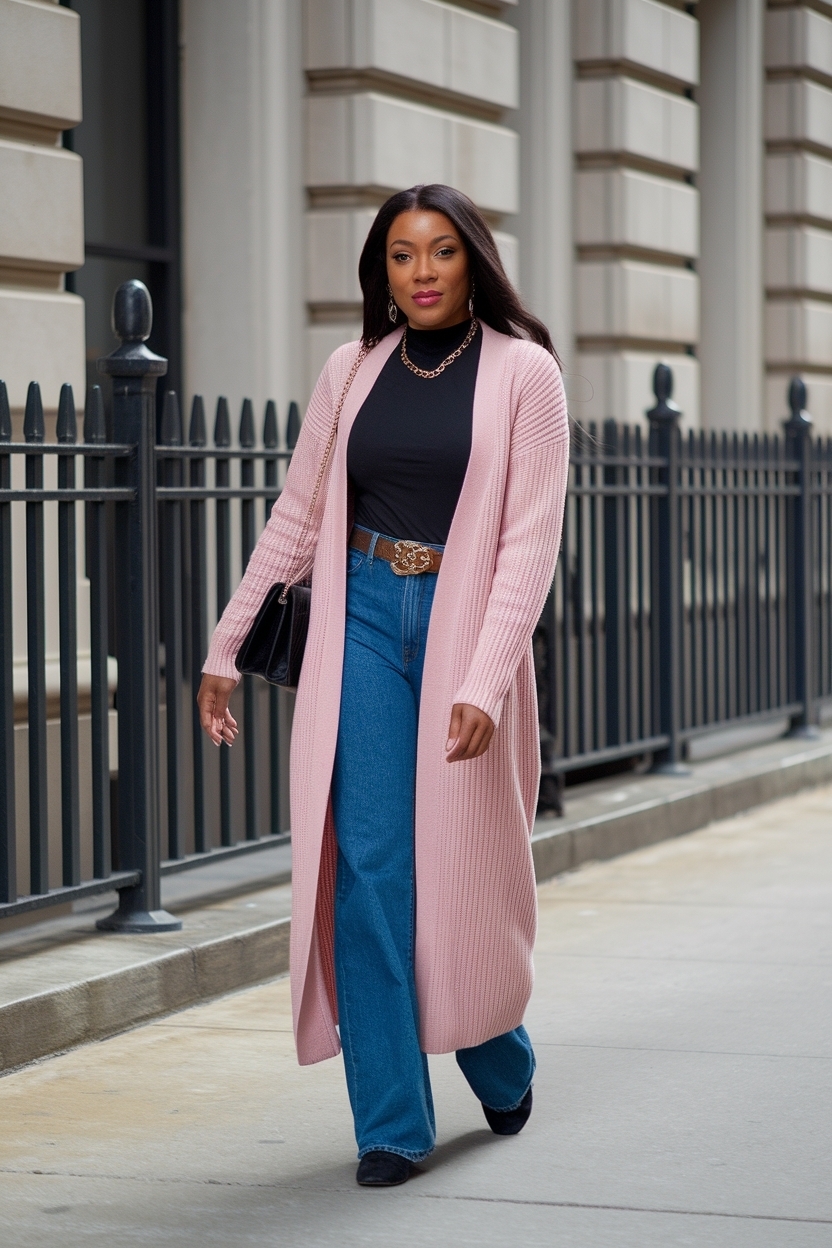 Long Pink Cardigan Outfit Black Women Styles outfit idea