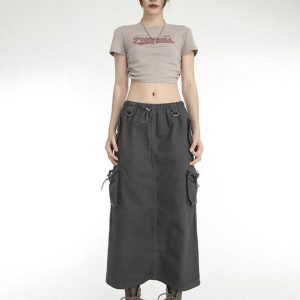 Low Rise Parachute Maxi Skirt