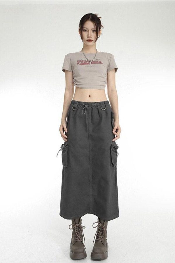 Low Rise Parachute Maxi Skirt