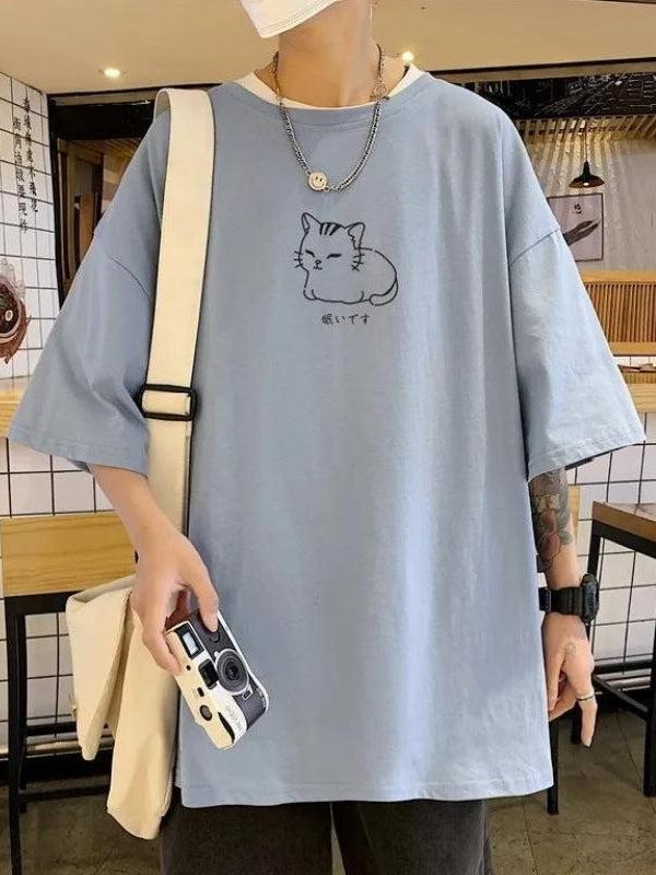 Lying Cat Drop Shoulder Tee