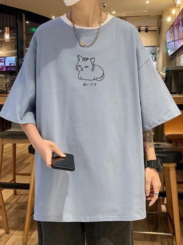 Lying Cat Drop Shoulder Tee