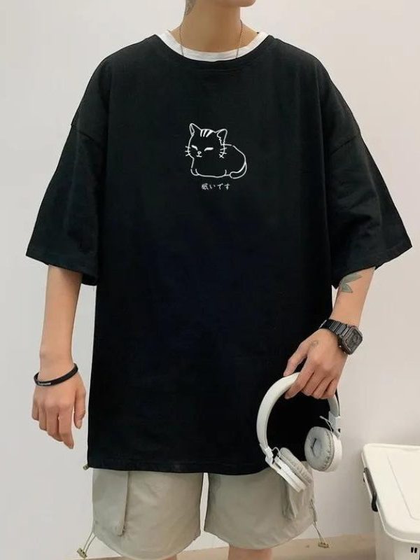 Lying Cat Drop Shoulder Tee