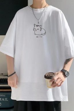 Lying Cat Drop Shoulder Tee