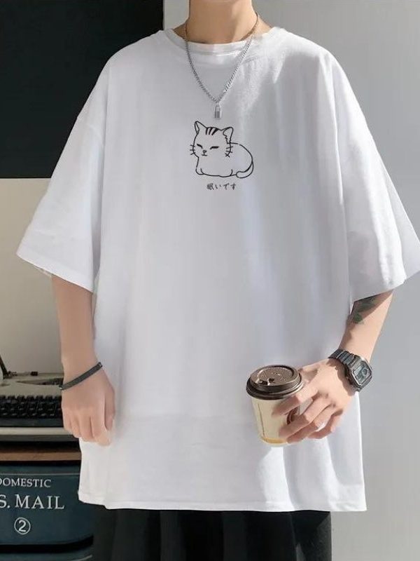 Lying Cat Drop Shoulder Tee