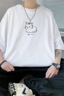 Lying Cat Drop Shoulder Tee