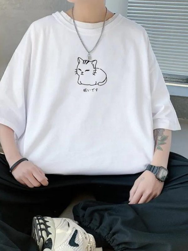 Lying Cat Drop Shoulder Tee