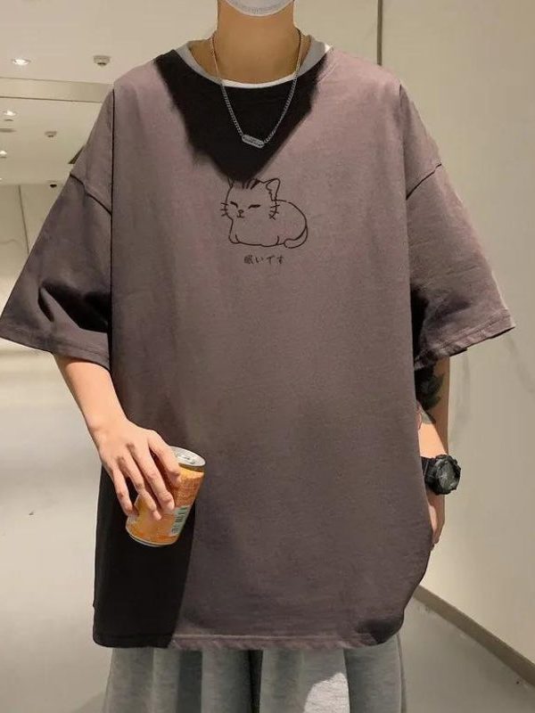 Lying Cat Drop Shoulder Tee