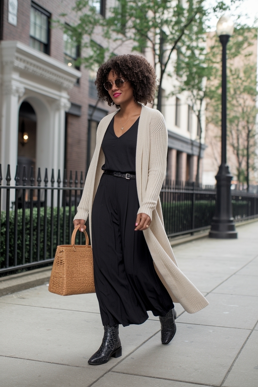 Maxi Cardigan Outfit Black Women for a Cozy Look outfit idea