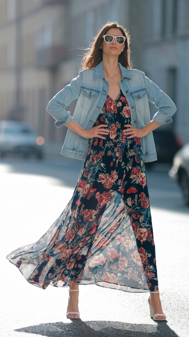 Maxi Dress with Jacket Outfit: Perfect for Chilly Evenings outfit idea
