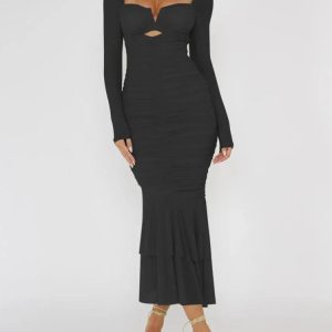 Mesh Ruched Bodycon Midi Dress
