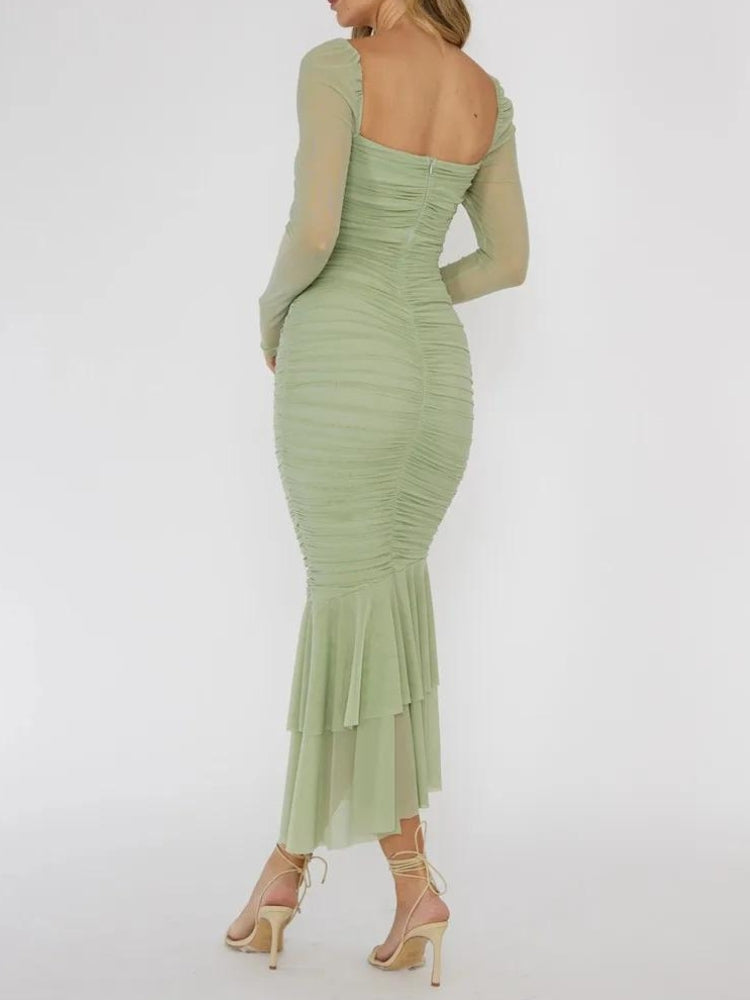 Mesh Ruched Bodycon Midi Dress Mesh Ruched Bodycon Midi Dress