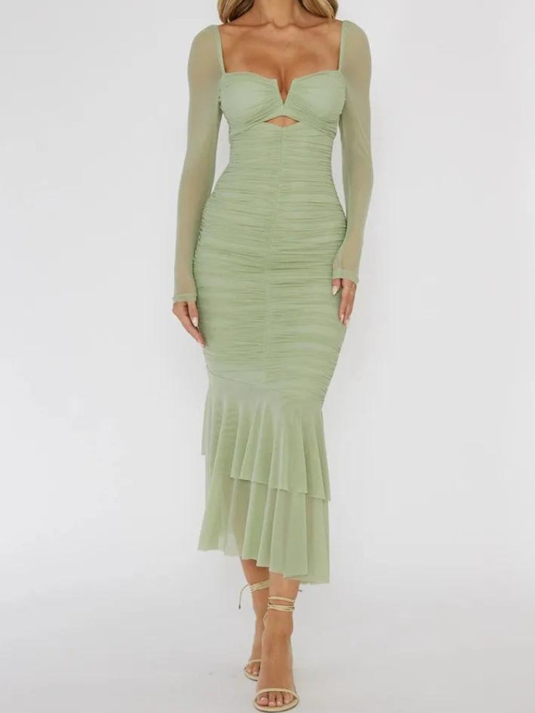 Mesh Ruched Bodycon Midi Dress Mesh Ruched Bodycon Midi Dress