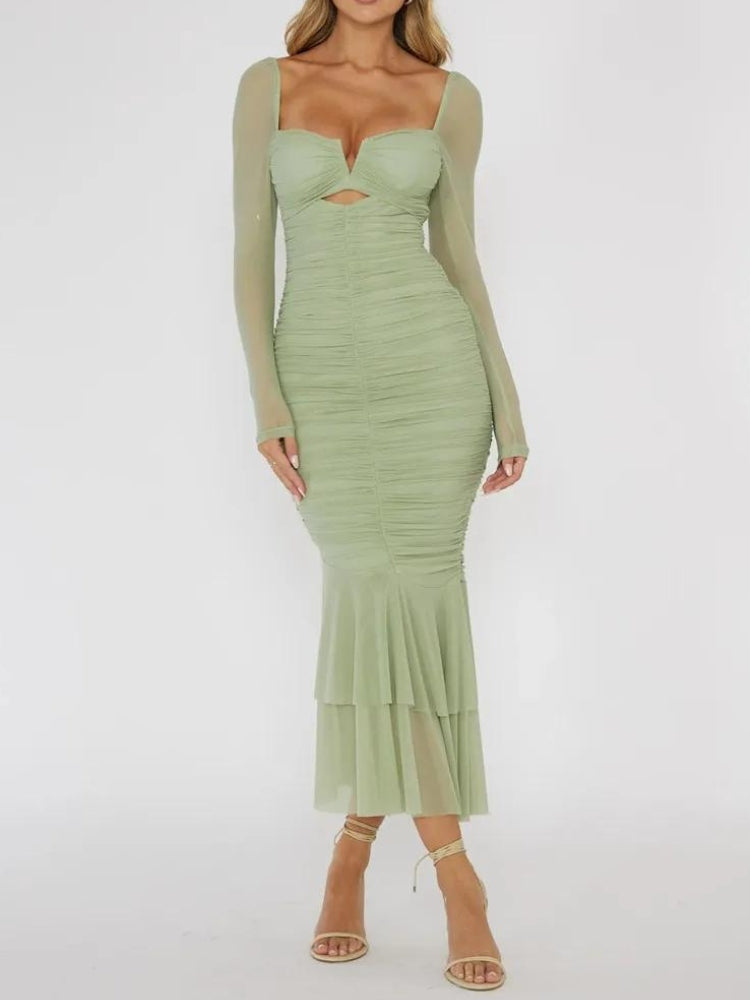 Mesh Ruched Bodycon Midi Dress Mesh Ruched Bodycon Midi Dress