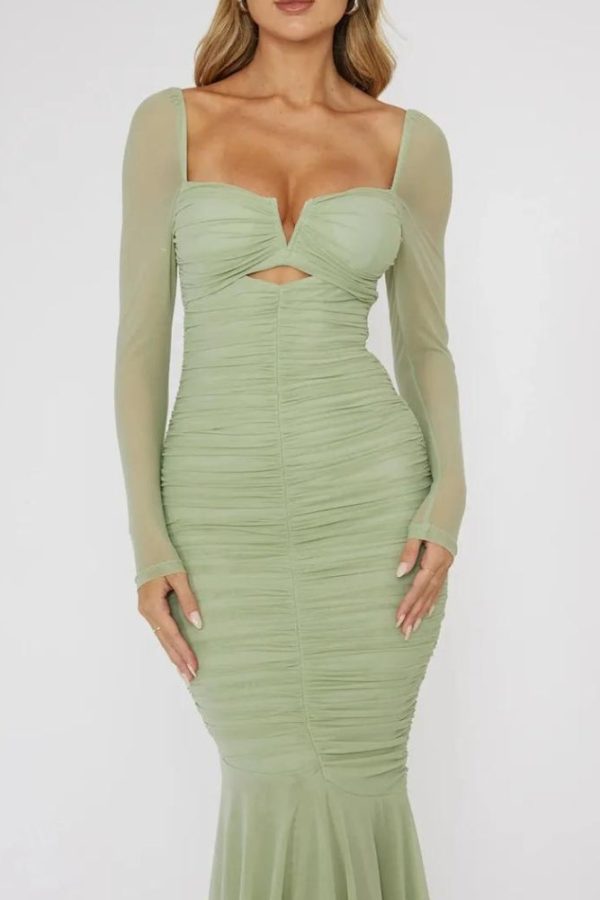 Mesh Ruched Bodycon Midi Dress