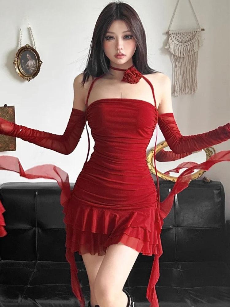 Mesh Ruffled Strapless Mini Dress Mesh Ruffled Strapless Mini Dress