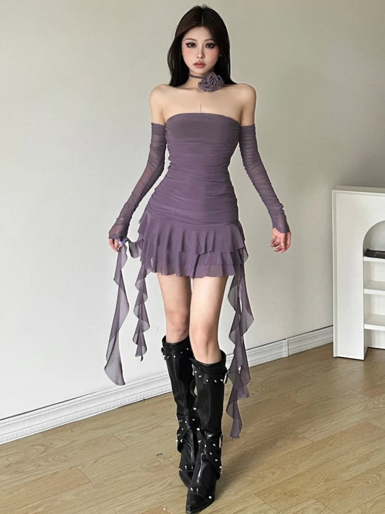 Mesh Ruffled Strapless Mini Dress Mesh Ruffled Strapless Mini Dress