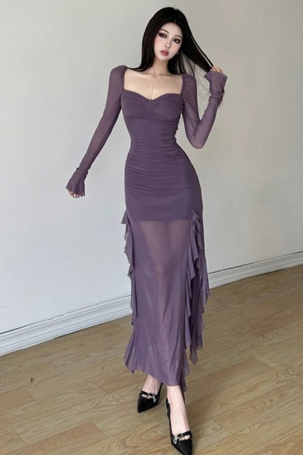 Mesh Split Midi Dress