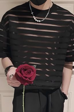 Mesh Striped Sheer Top