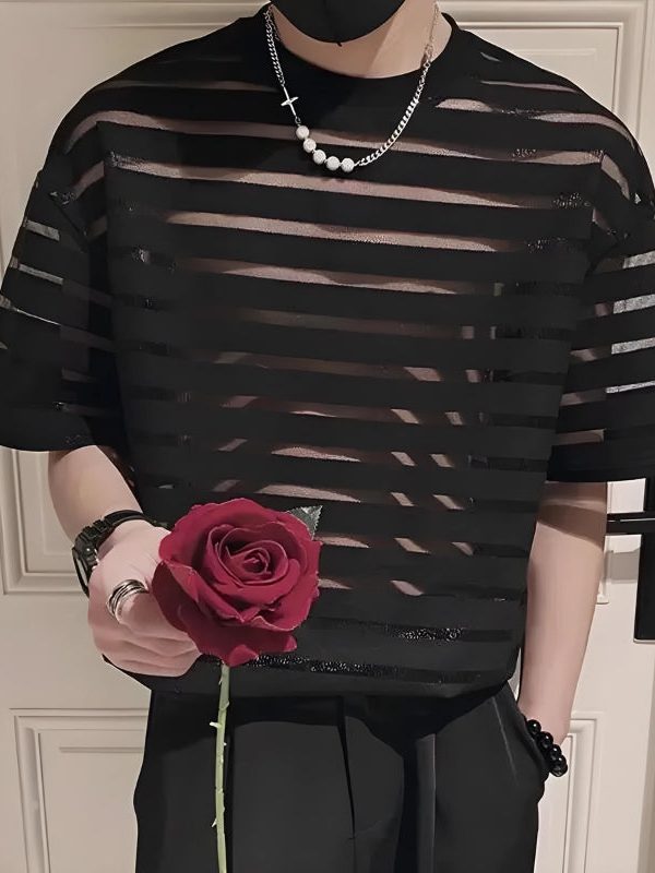 Mesh Striped Sheer Top