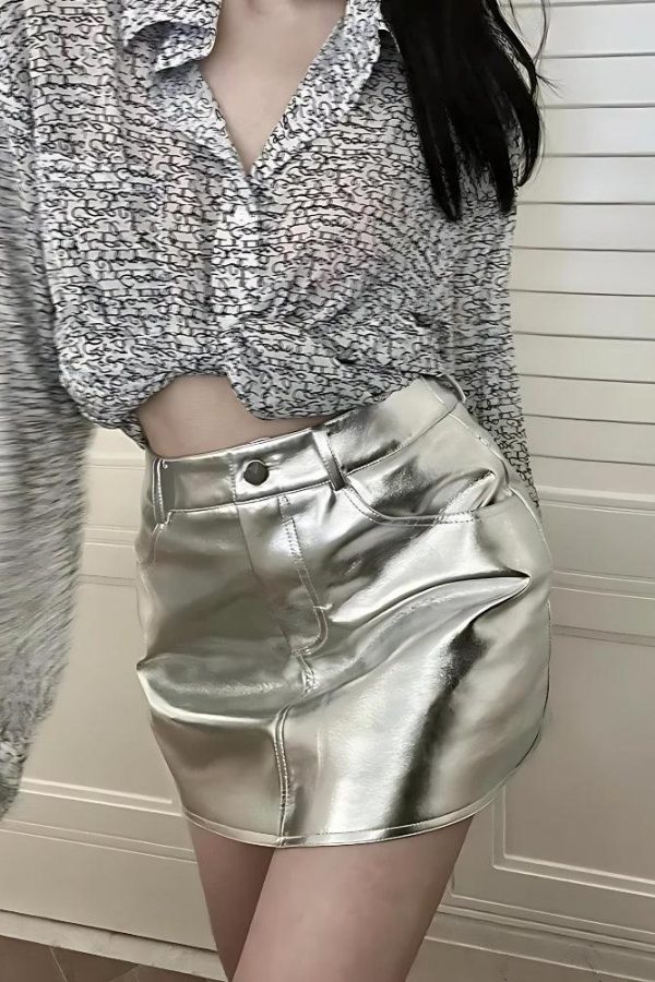 Metallic Faux Leather Mini Skirt
