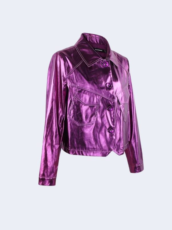 Metallic Fuchsia Faux Leather Jacket