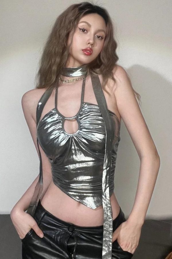 Metallic Halter Neck Top