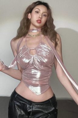 Metallic Halter Neck Top