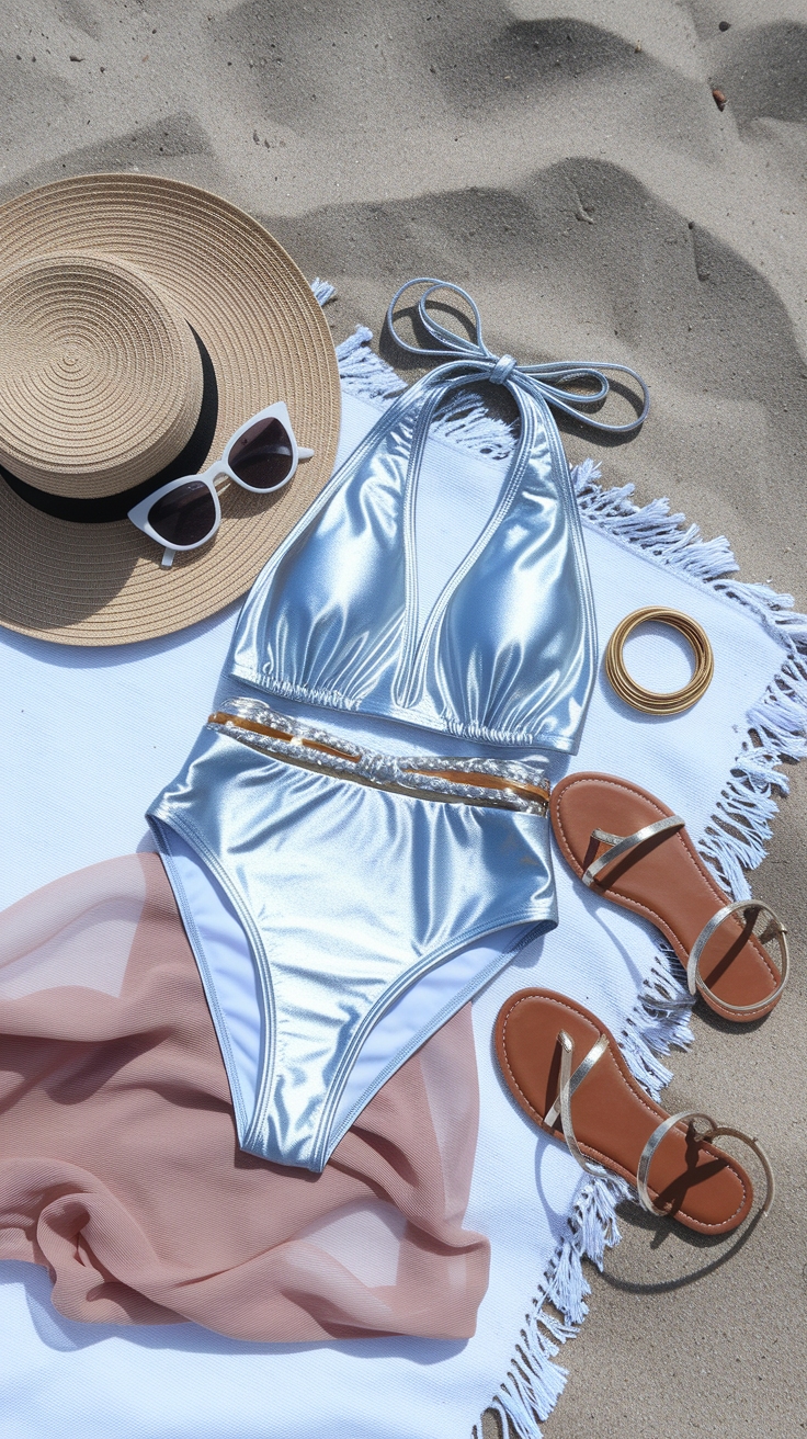 Beach Vibes with a Chic Metallic Beach Outfit outfit idea