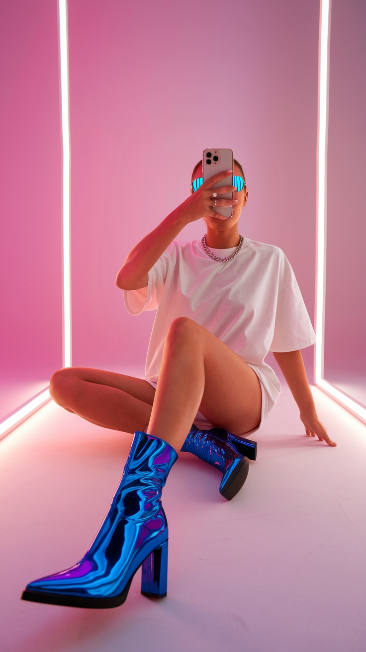 Dressing Up with Metallic Blue Boots Outfit Ideas outfit idea