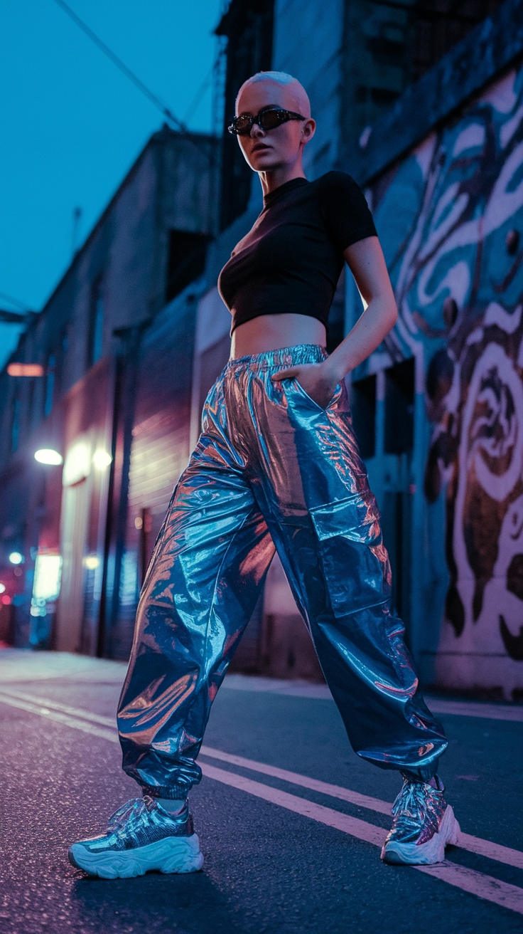 Comfort Meets Style: Metallic Cargo Pants Outfit outfit idea