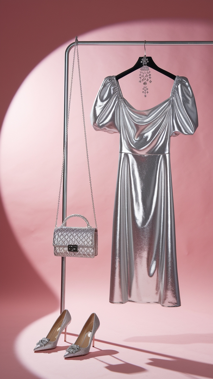 Elegant Metallic Cocktail Dress for Night Out outfit idea