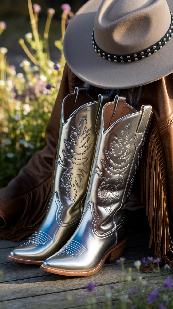 Dazzling Metallic Cowboy Boots to Elevate Your Style outfit idea