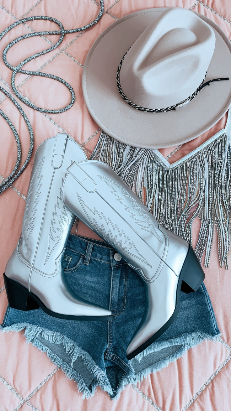 Cowgirl Chic: Metallic Cowgirl Boots Outfit Styles outfit idea