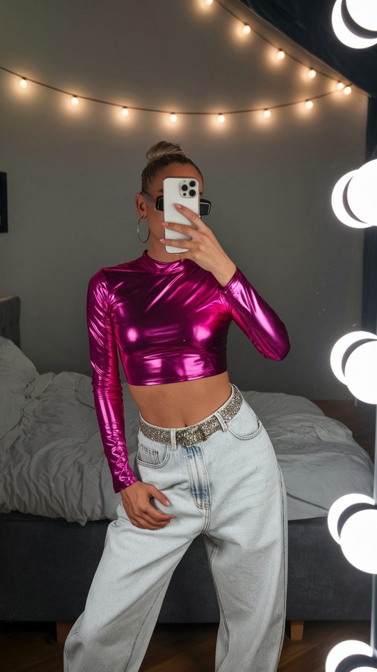 Fashion-Forward Metallic Crop Top Outfit Inspirations outfit idea