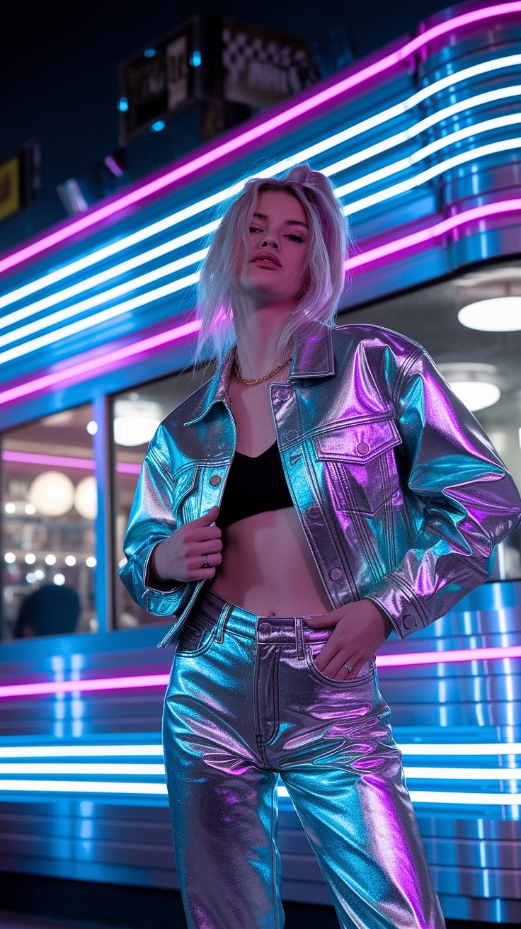 Chic Metallic Denim Outfit for a Modern Twist outfit idea