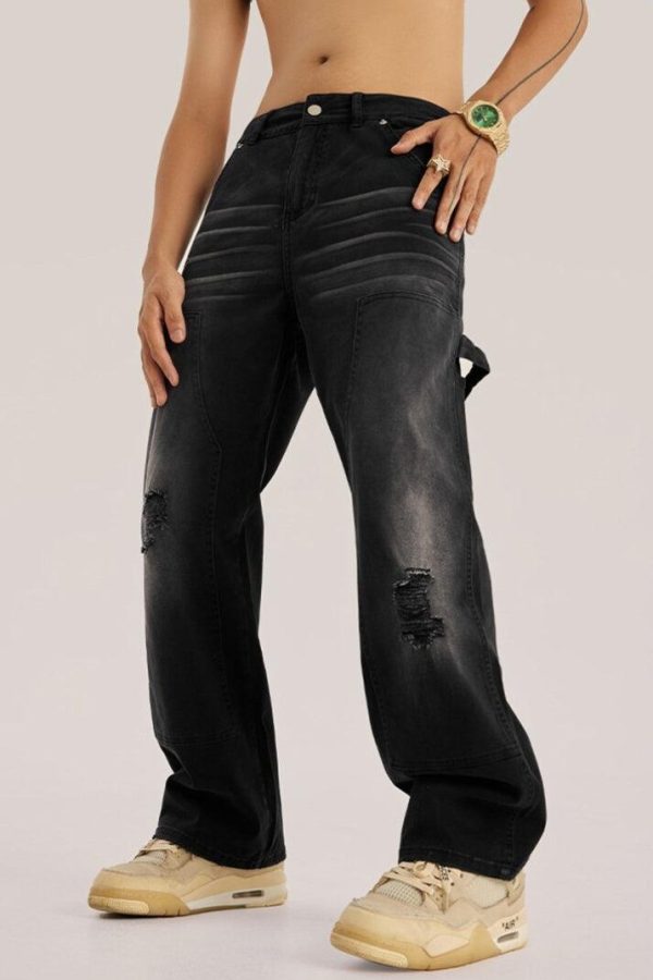 Mid Rise Washed Distressed Jeans
