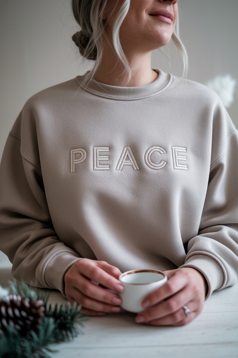 Minimalist Christmas Sweatshirt Embroidered Designs outfit idea