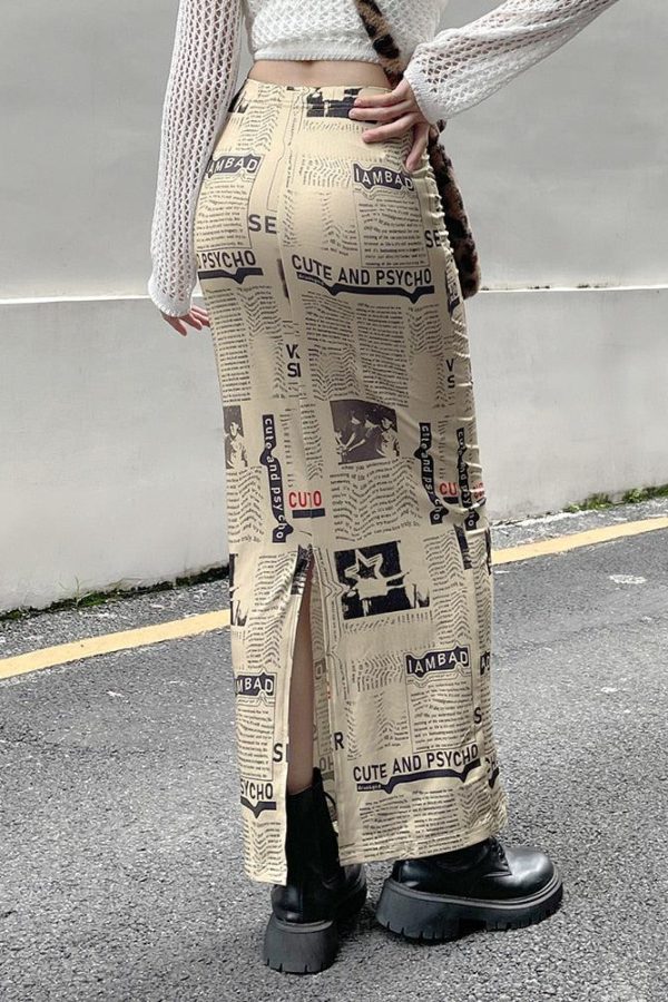 Newspaper Printed Maxi Skirt