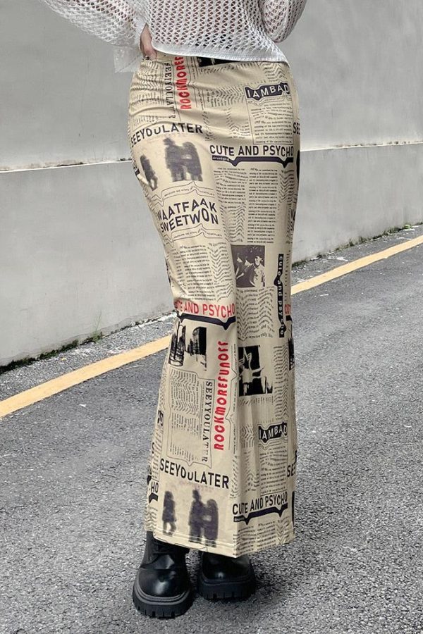 Newspaper Printed Maxi Skirt