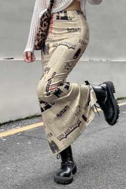 Newspaper Printed Maxi Skirt