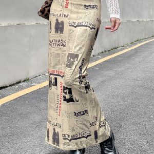 Newspaper Printed Maxi Skirt