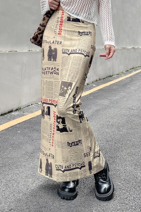 Newspaper Printed Maxi Skirt