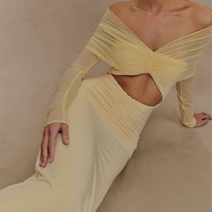 Off Shoulder Cut Out Maxi Dress
