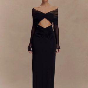 Off Shoulder Cut Out Maxi Dress