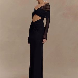 Off Shoulder Cut Out Maxi Dress