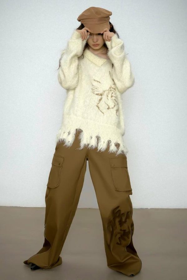 Off Shoulder Distressed Knit Sweater