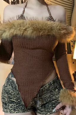 Off Shoulder Faux Fur Top